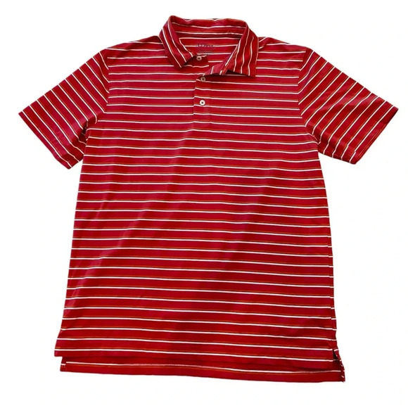 L.L. Bean Polo Striped Red Golf Shirt Quick Dry Fitted Size Medium - Picture 1 of 5